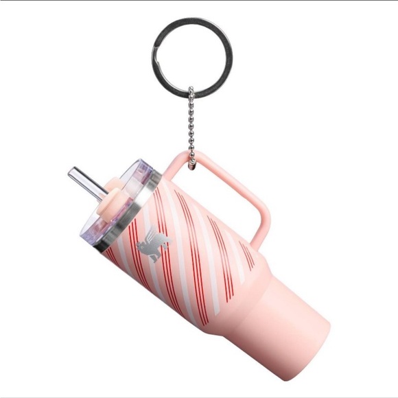 Stanley Pink and White Striped Tumbler Keychain - Picture 3 of 4